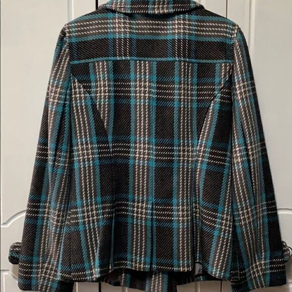 Dressbarn plaid Pea Coat teal/gray EUC size Small - Picture 8 of 11
